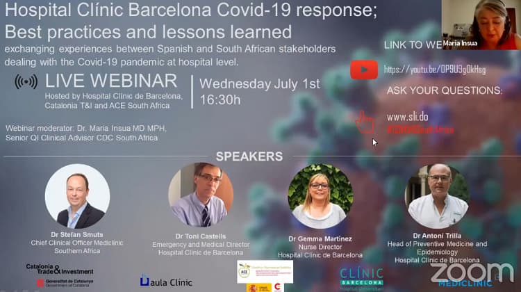 ACCIÓ i l'Hospital Clínic organitzen un webinar amb 100 metges i directors d'hospitals de Sud-àfrica sobre la gestió de la COVID-19 a Catalunya 
