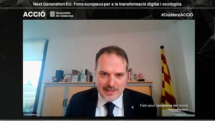 El conseller delegat d'ACCIÓ, Joan Romero, durant la seva intervenció a la jornada sobre els fons Next Generation EU